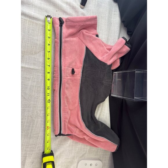 Small Pink & Gray Fleece Dog Jacket With Zipper Pockets - Picture 3 of 4